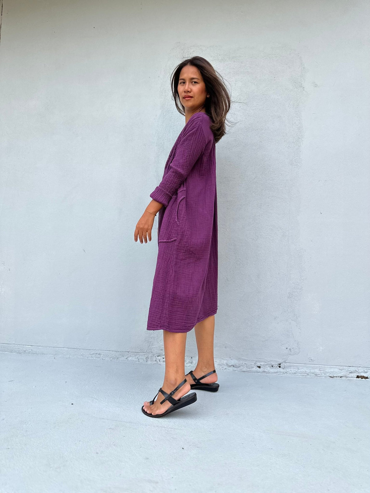 Mala Handworks Bree Double Gauze Cotton Dress in Plum
