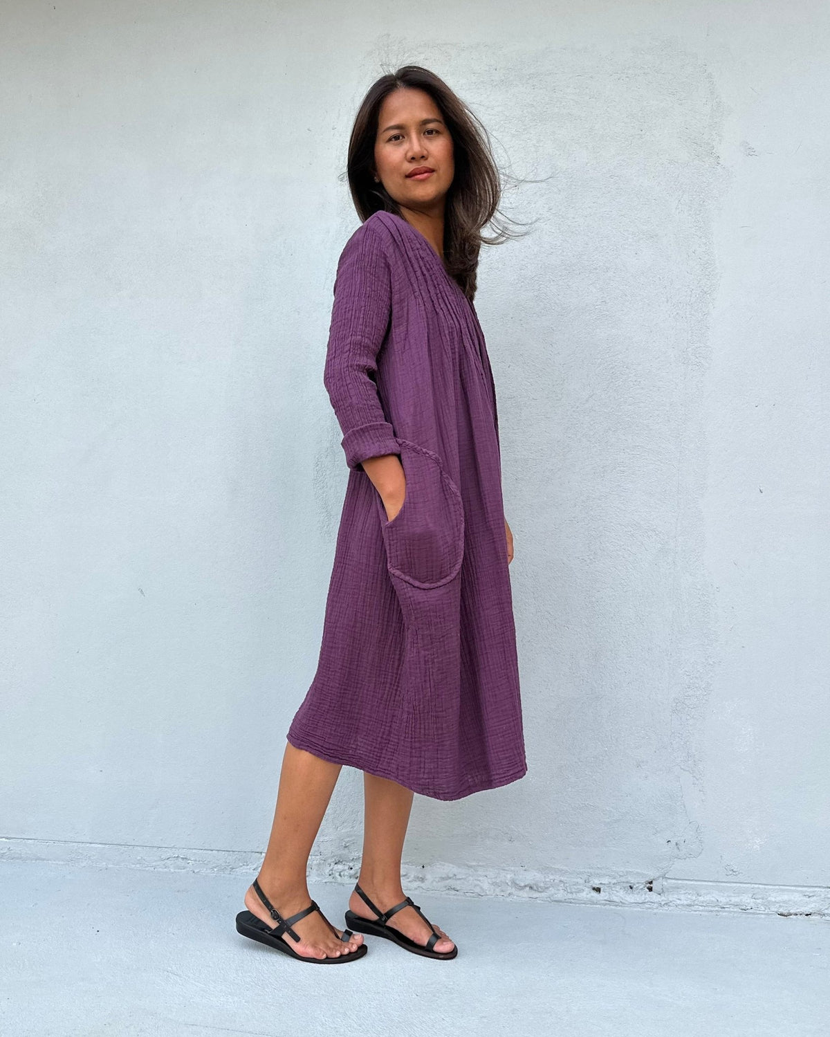 Mala Handworks Bree Double Gauze Cotton Dress in Plum