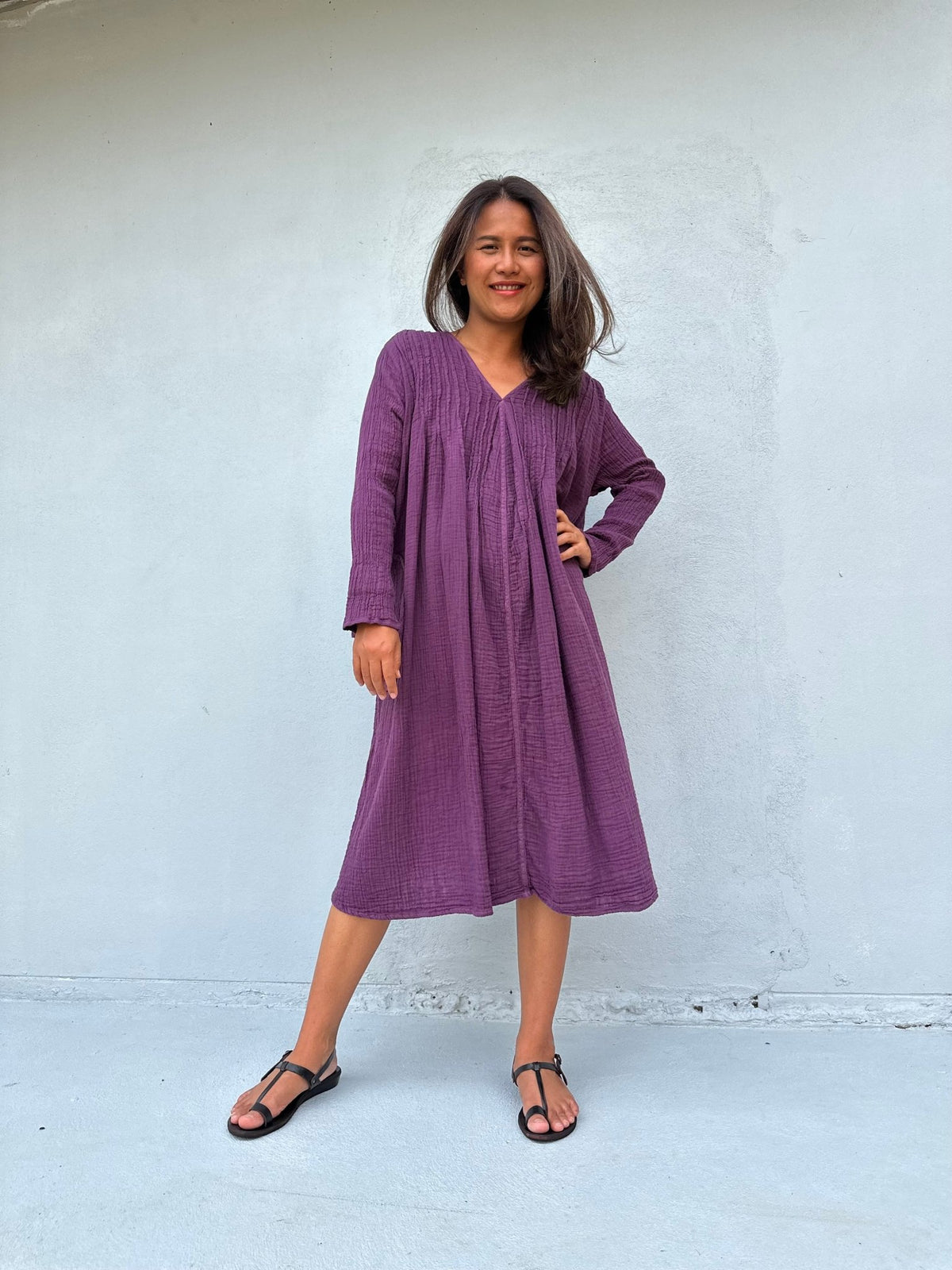 Mala Handworks Bree Double Gauze Cotton Dress in Plum