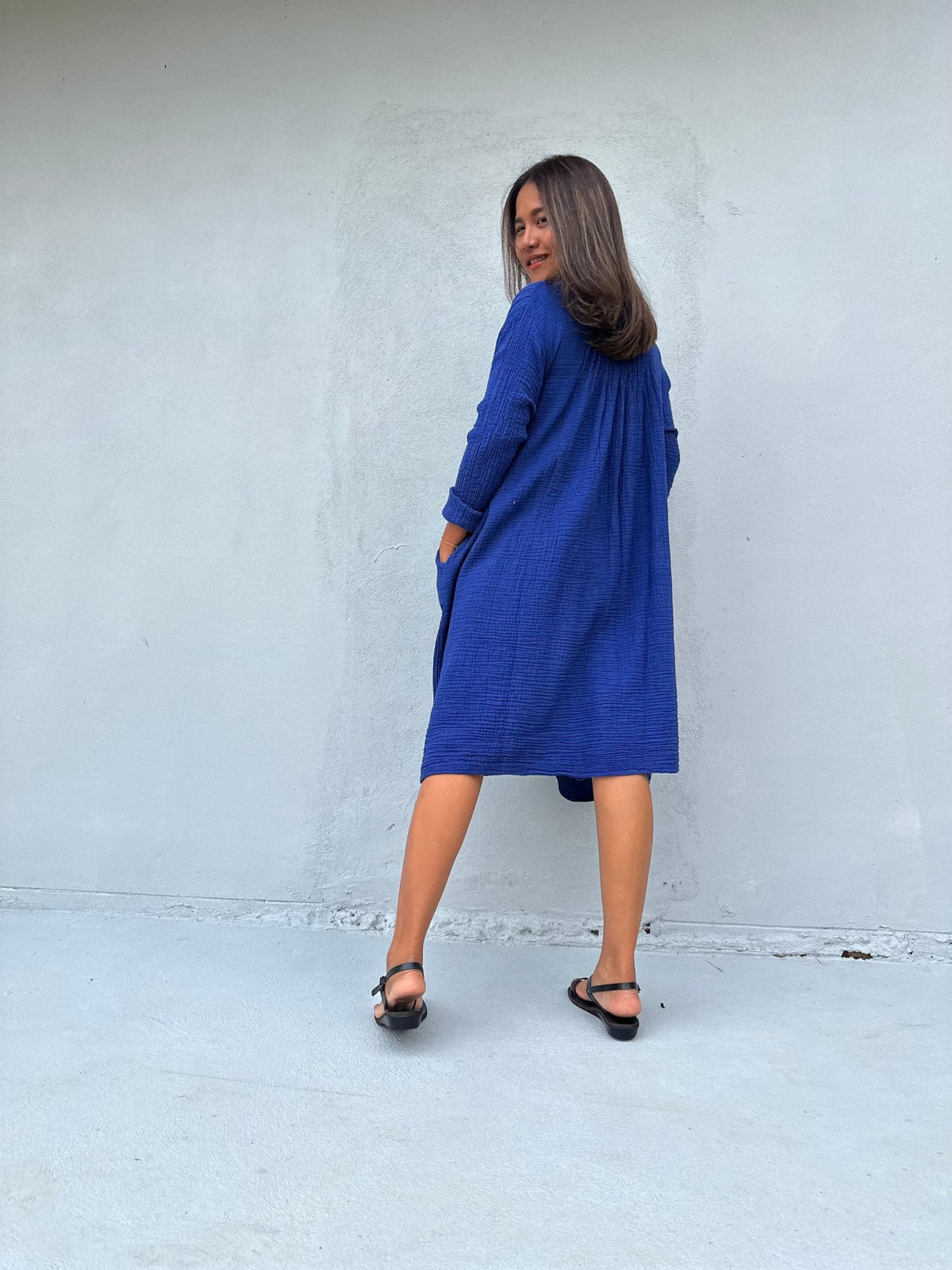 Mala Handworks Bree Double Gauze Cotton Dress in Sapphire