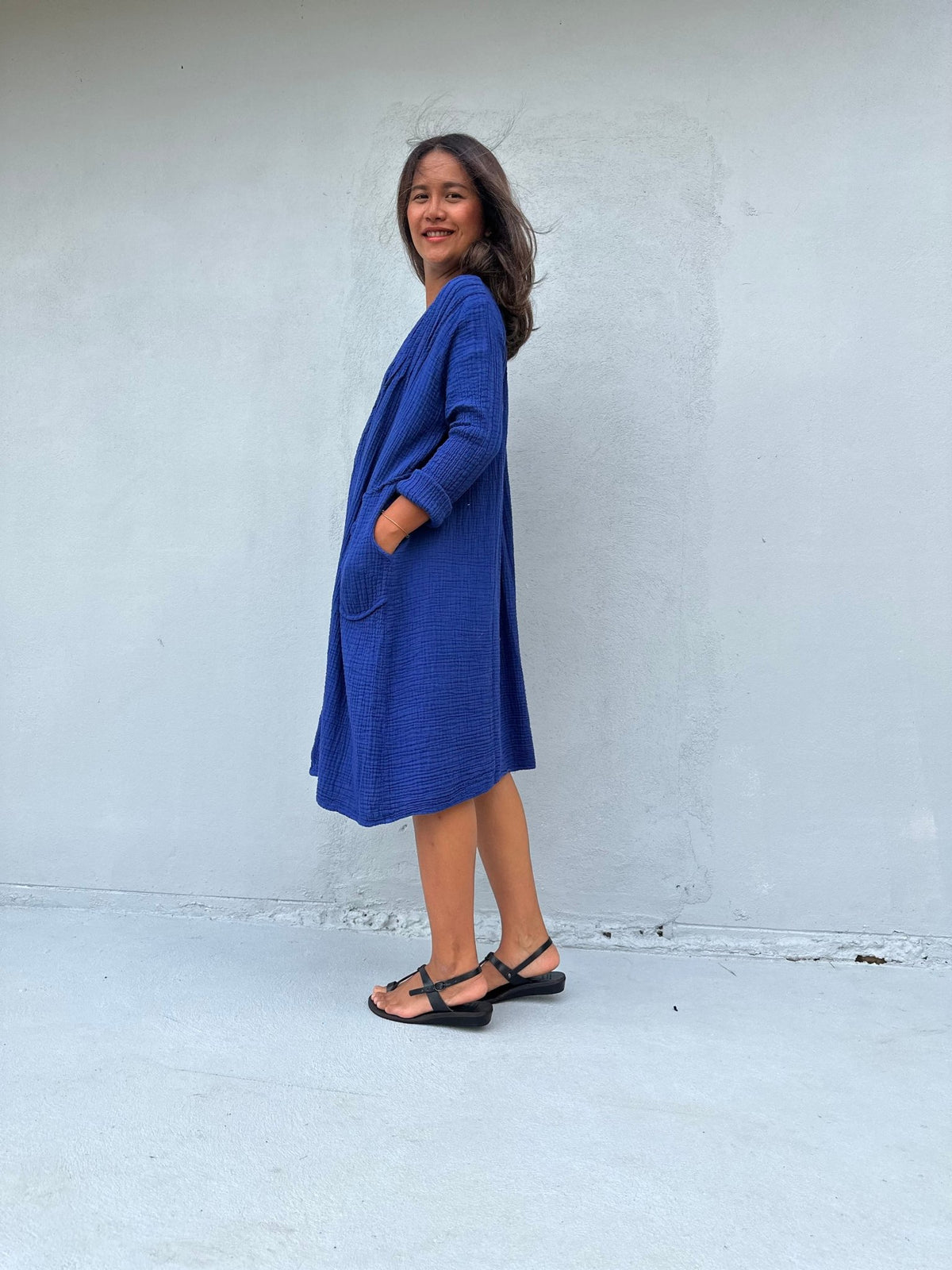 Mala Handworks Bree Double Gauze Cotton Dress in Sapphire