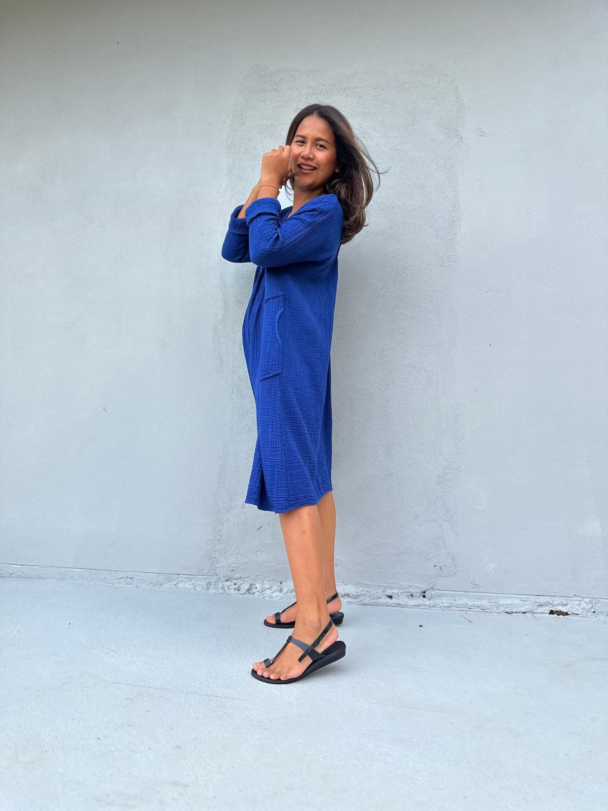 Mala Handworks Bree Double Gauze Cotton Dress in Sapphire