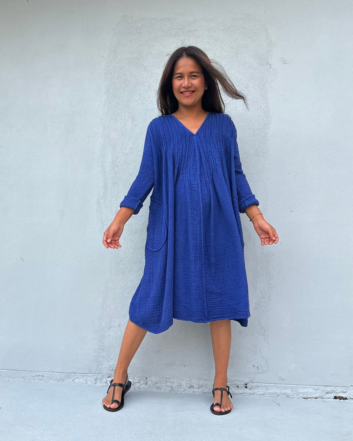 Mala Handworks Bree Double Gauze Cotton Dress in Sapphire