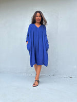 Mala Handworks Bree Double Gauze Cotton Dress in Sapphire