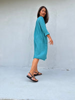 Mala Handworks Bree Double Gauze Cotton Dress in Turquoise