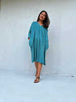 Mala Handworks Bree Double Gauze Cotton Dress in Turquoise