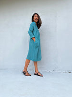 Mala Handworks Bree Double Gauze Cotton Dress in Turquoise