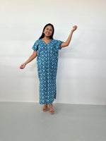 Mala Handworks Callie Petite Cotton Kaftan in Azure Paisley