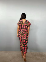 Mala Handworks Callie Petite Cotton Kaftan in Black & Rose Carnation
