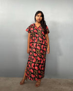 Mala Handworks Callie Petite Cotton Kaftan in Black & Rose Carnation
