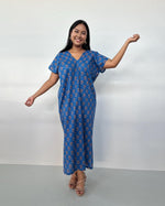 Mala Handworks Callie Petite Cotton Kaftan in Cornflower Paisley