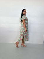 Mala Handworks Callie Petite Cotton Kaftan in Mint & Rose Floral