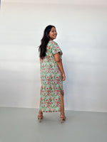 Mala Handworks Callie Petite Cotton Kaftan in Mint & Rose Floral