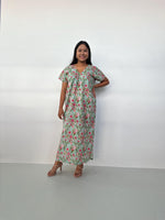 Mala Handworks Callie Petite Cotton Kaftan in Mint & Rose Floral