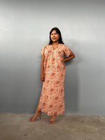 Mala Handworks Callie Petite Cotton Kaftan in Peach Floral Paisley