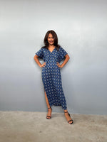 Mala Handworks Callie Petite Cotton Kaftan in Sapphire Chevron