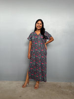 Mala Handworks Callie Petite Cotton Kaftan in Teal Carnation Paisley