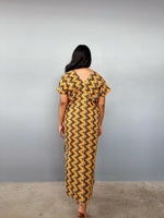 Mala Handworks Callie Petite Cotton Kaftan in Turmeric Chevron