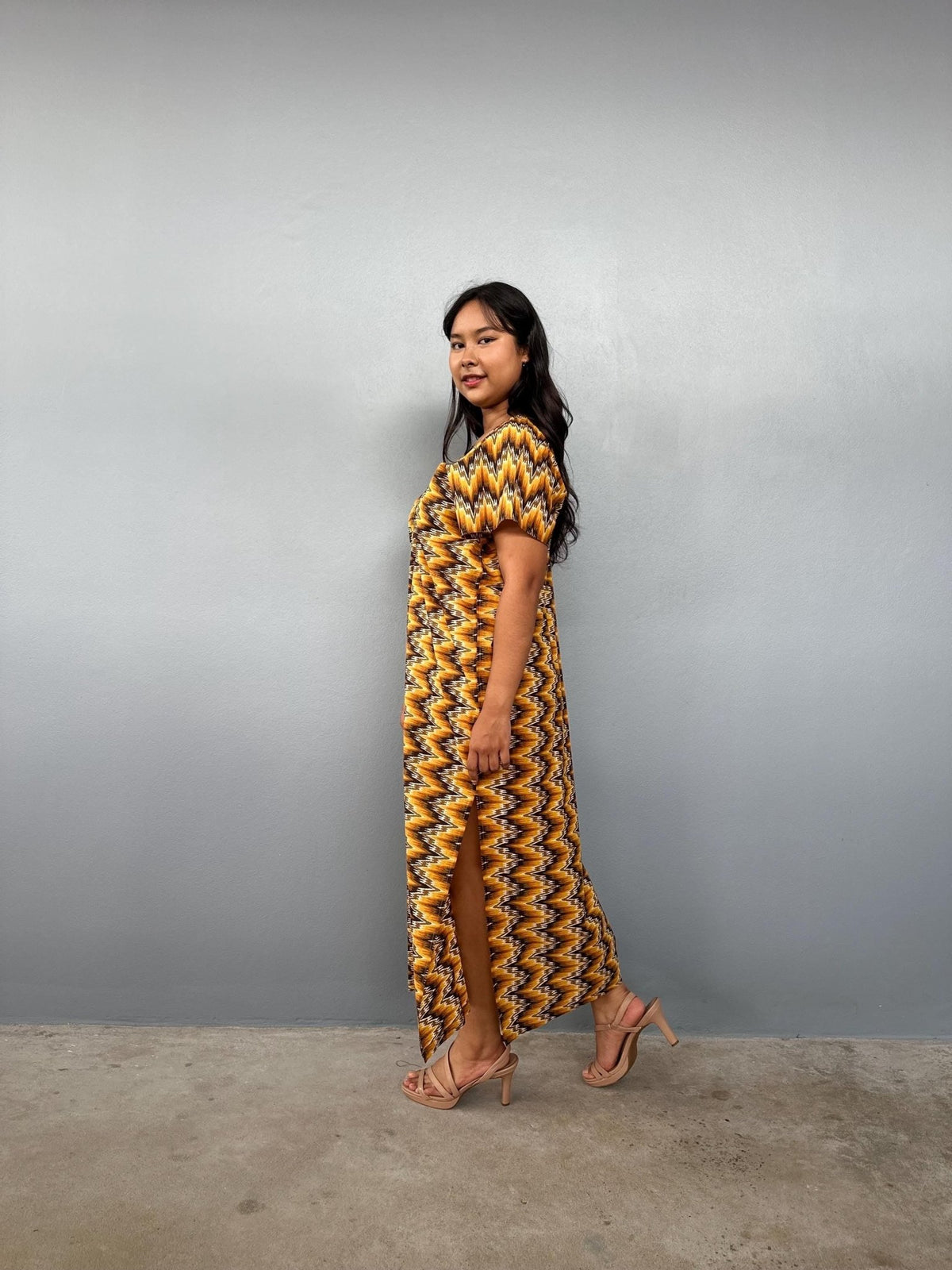 Mala Handworks Callie Petite Cotton Kaftan in Turmeric Chevron