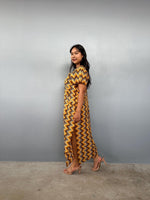 Mala Handworks Callie Petite Cotton Kaftan in Turmeric Chevron