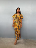 Mala Handworks Callie Petite Cotton Kaftan in Turmeric Chevron