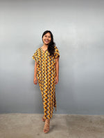 Mala Handworks Callie Petite Cotton Kaftan in Turmeric Chevron
