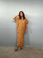 Mala Handworks Callie Petite Cotton Kaftan in Turmeric Floral Paisley