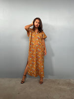 Mala Handworks Callie Petite Cotton Kaftan in Turmeric Floral Paisley