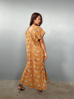 Mala Handworks Callie Petite Cotton Kaftan in Turmeric Floral Paisley