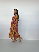 Callie Petite Cotton Kaftan in Turmeric & Raspberry Chevron-CJ-38-Mala Handworks