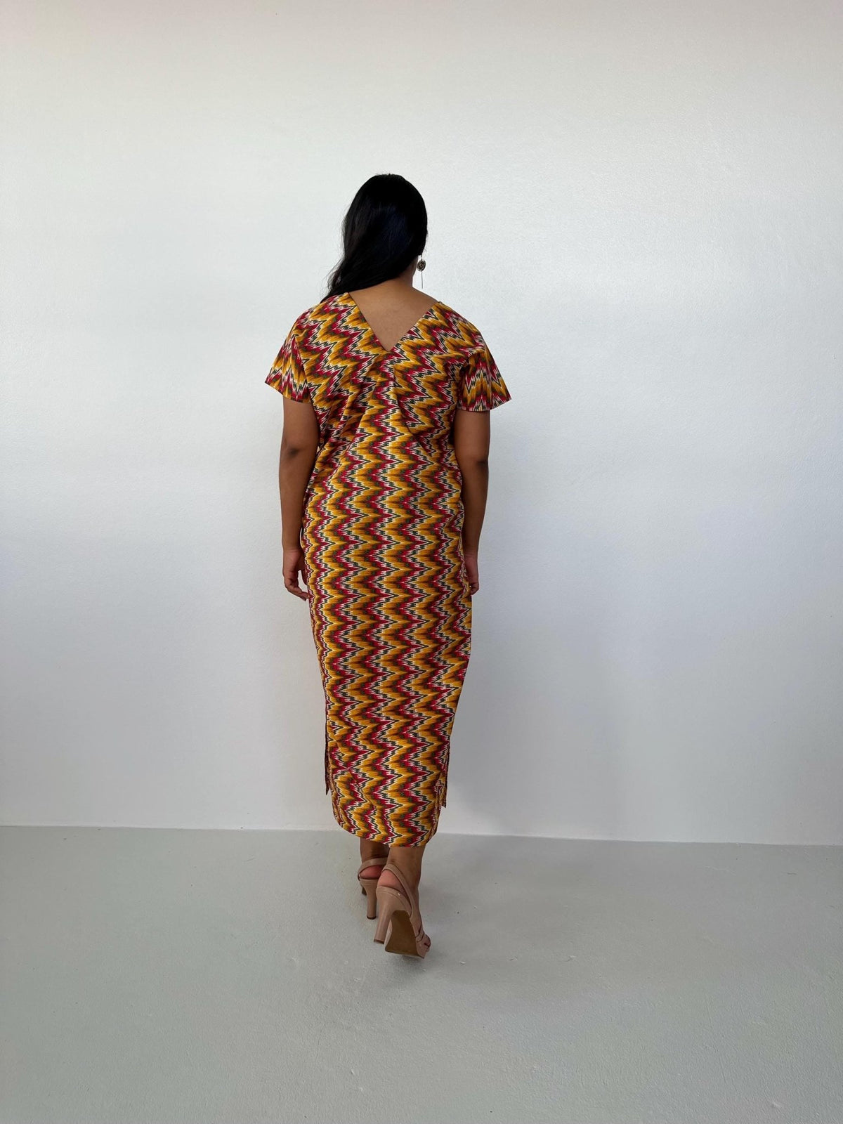 Callie Petite Cotton Kaftan in Turmeric & Raspberry Chevron-CJ-38-Mala Handworks