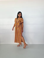Callie Petite Cotton Kaftan in Turmeric & Raspberry Chevron-CJ-38-Mala Handworks