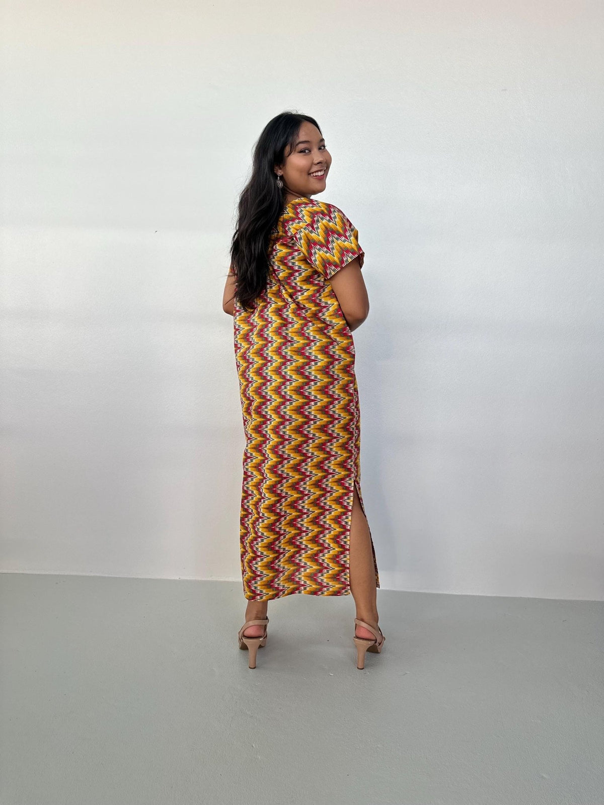 Callie Petite Cotton Kaftan in Turmeric & Raspberry Chevron-CJ-38-Mala Handworks