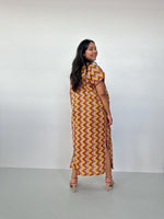 Callie Petite Cotton Kaftan in Turmeric & Raspberry Chevron-CJ-38-Mala Handworks