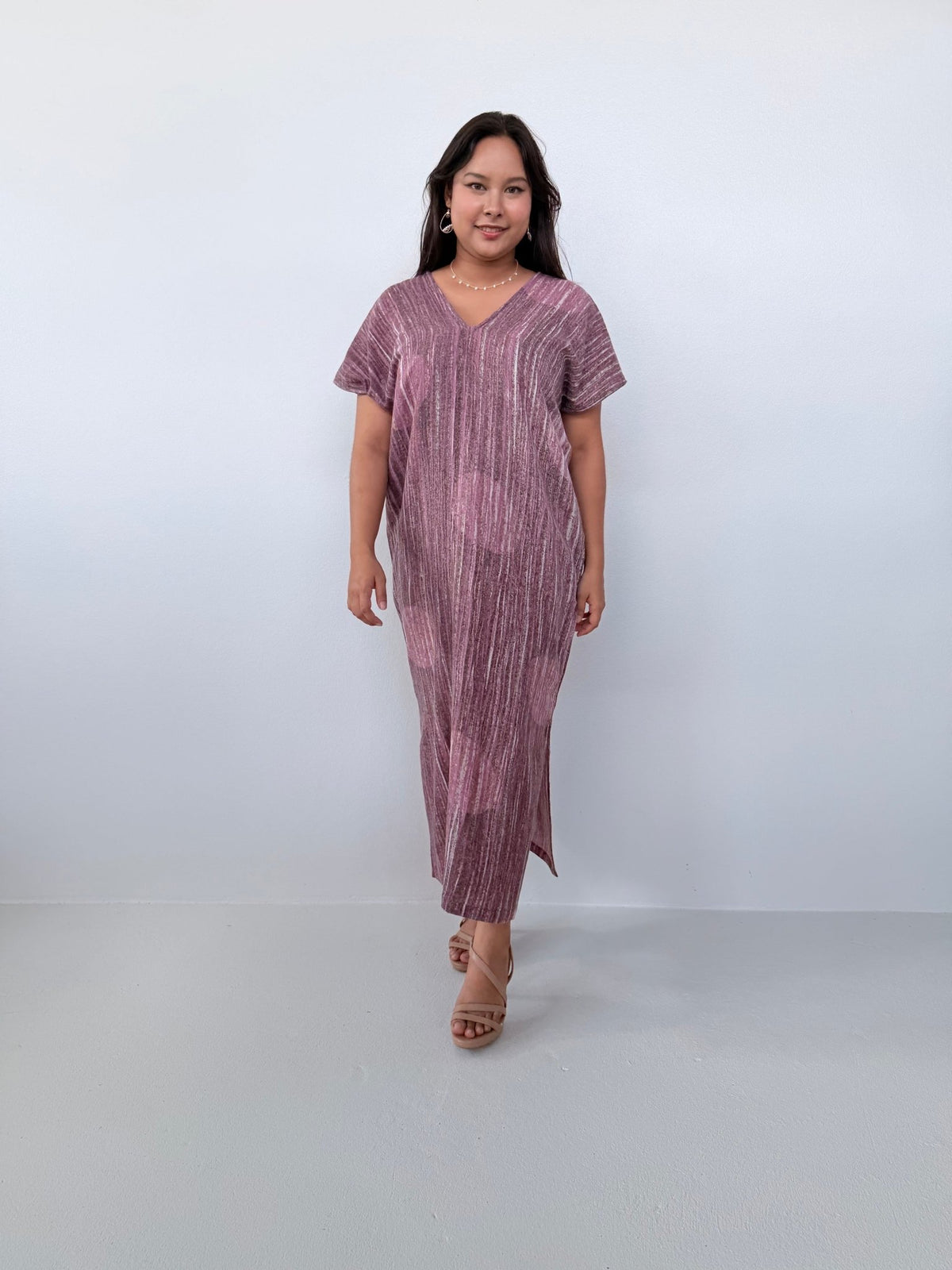Mala Handworks Callie Petite Hand-Painted Kaftan in Mauve