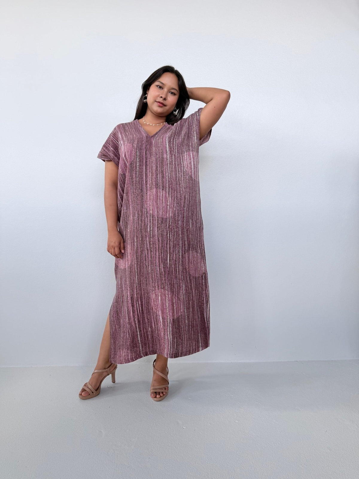 Mala Handworks Callie Petite Hand-Painted Kaftan in Mauve