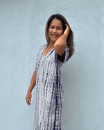 Callie Petite Kaftan in Gray and Blue Tie Dye-CJ-17-Mala Handworks