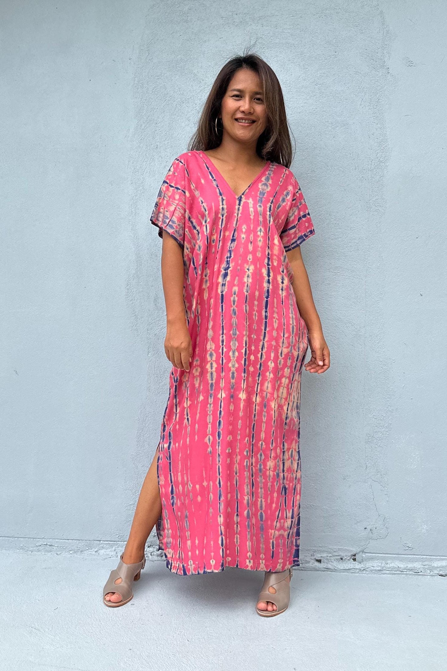 Mala Handworks Callie Petite Kaftan in Pink Tie Dye