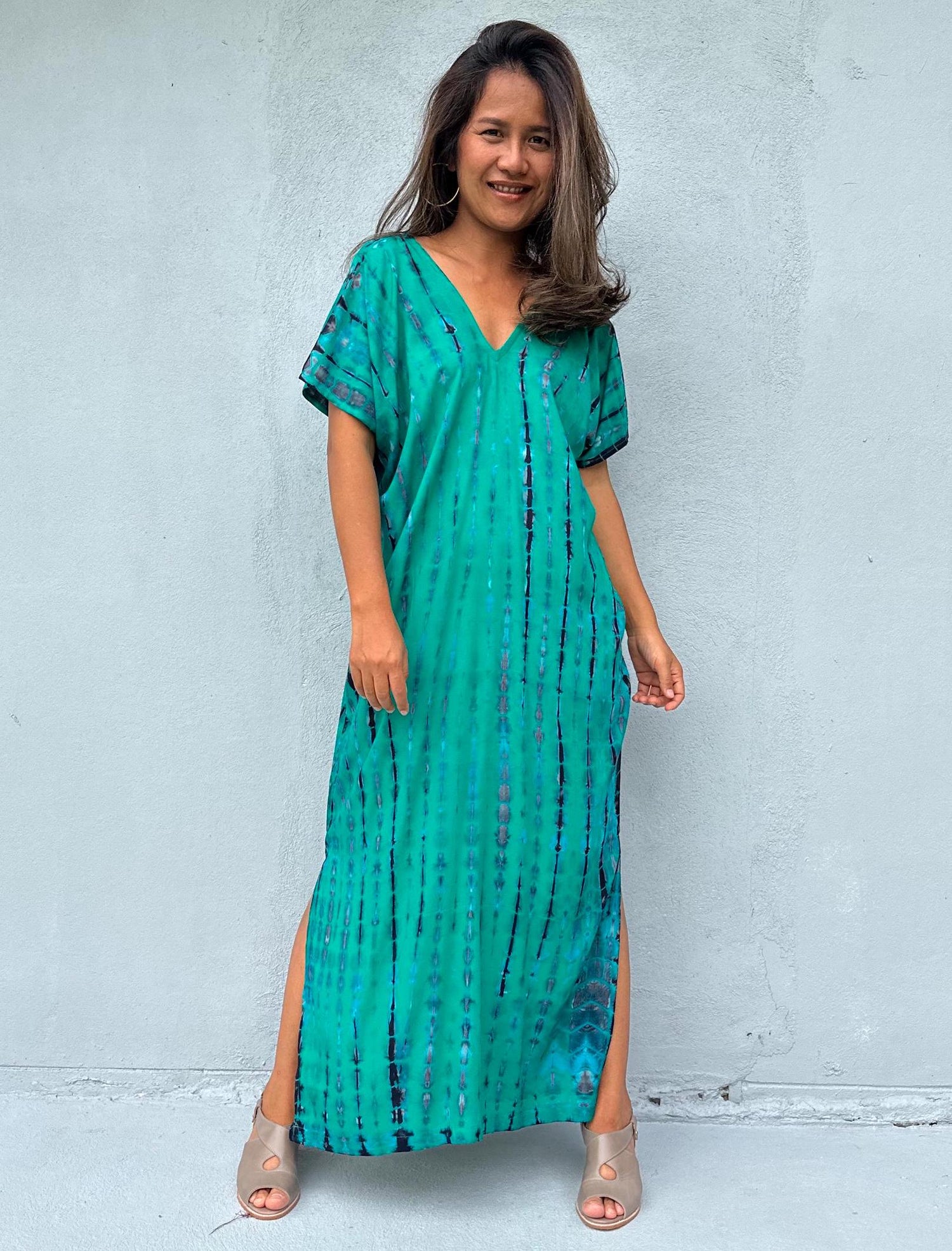 Mala Handworks Callie Petite Kaftan in Turquoise and Blue Tie Dye