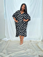 MALA handworks Camila Kaftan in Black and Silkscreen Circles Pattern