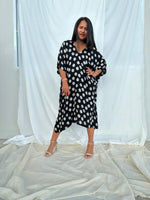 MALA handworks Camila Kaftan in Black and Silkscreen Circles Pattern