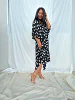 MALA handworks Camila Kaftan in Black and Silkscreen Circles Pattern