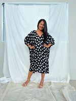 MALA handworks Camila Kaftan in Black and Silkscreen Circles Pattern