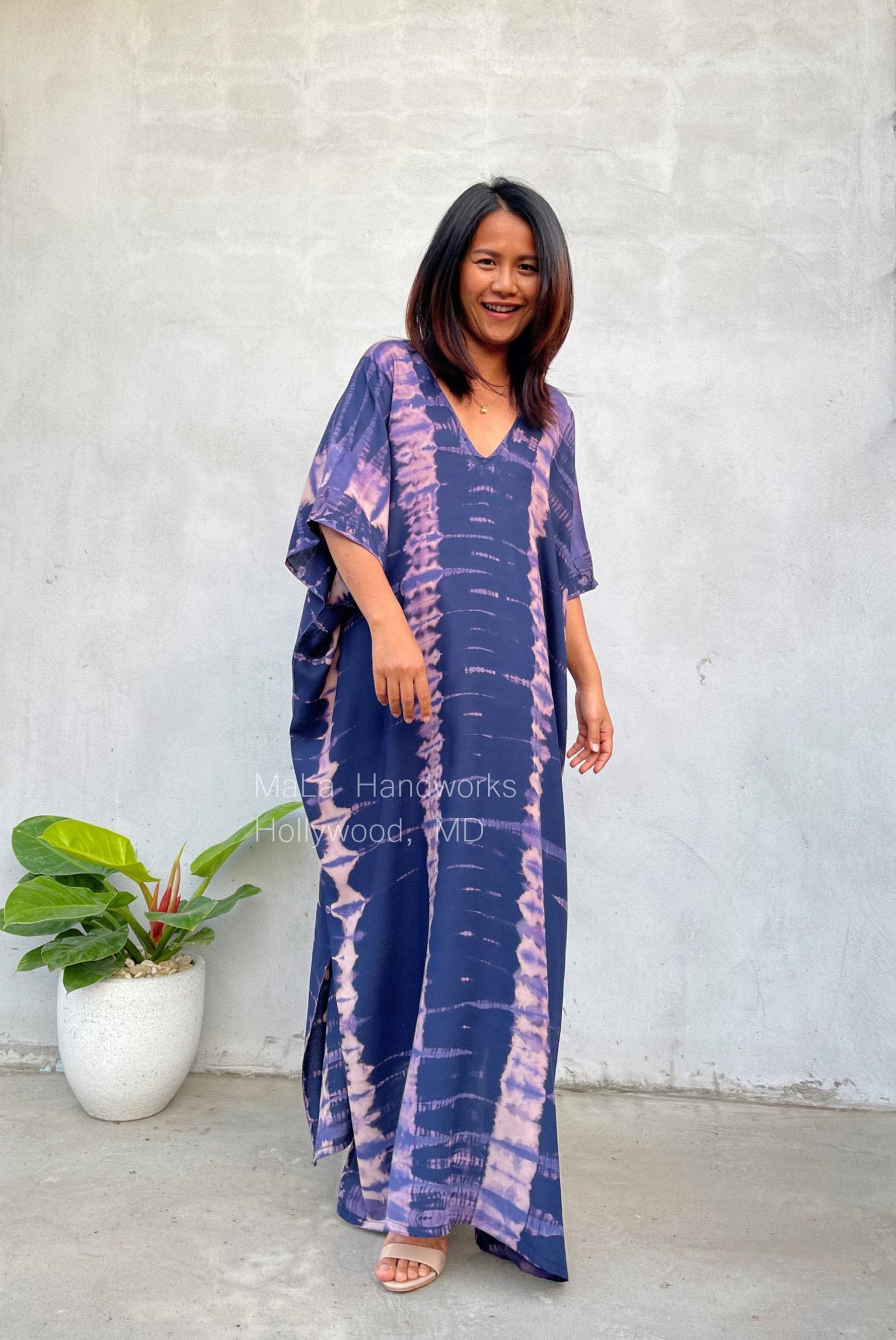 MALA handworks  Camila Kaftan in Blue and Purple Tie Dye
