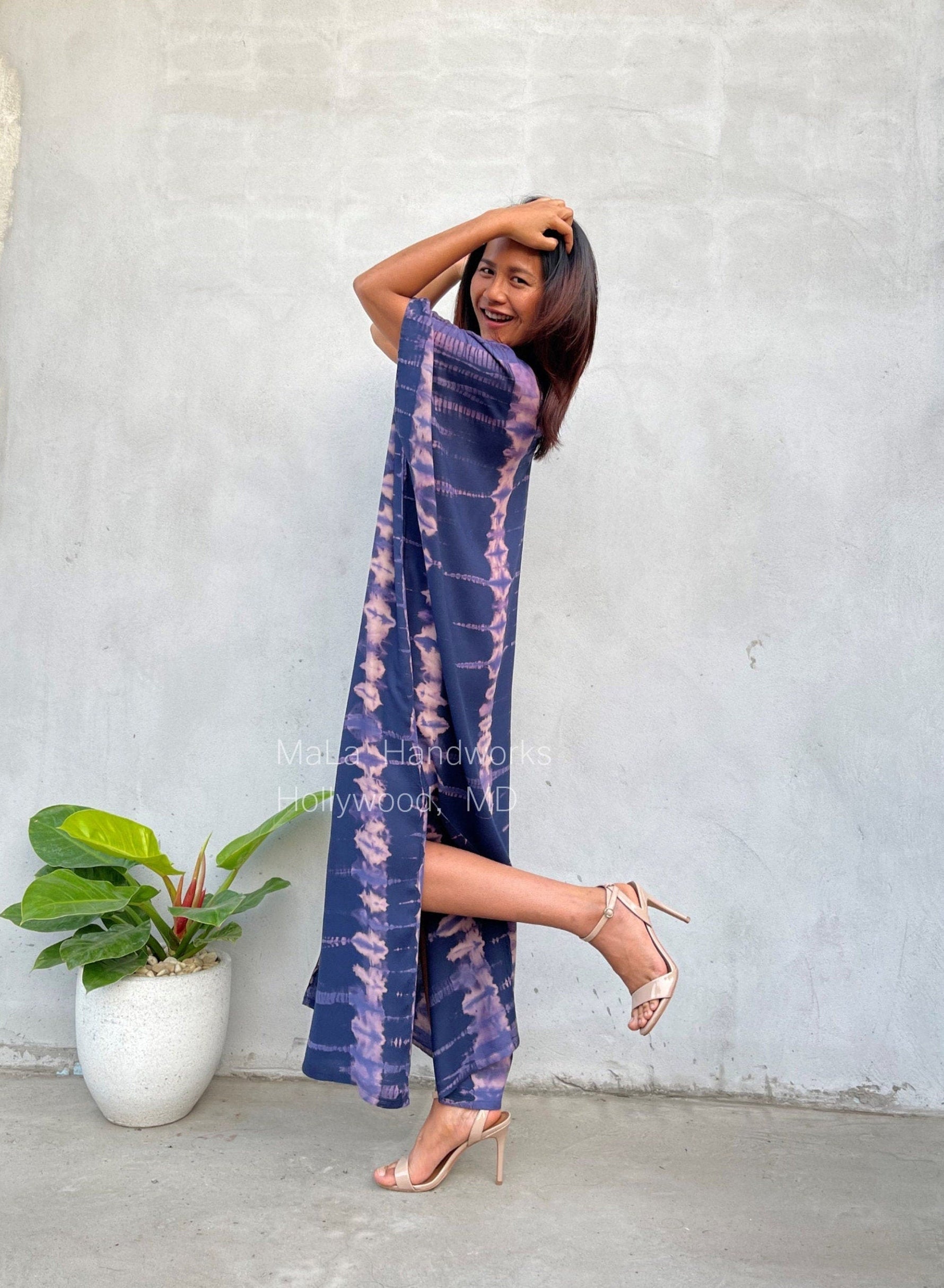 MALA handworks  Camila Kaftan in Blue and Purple Tie Dye