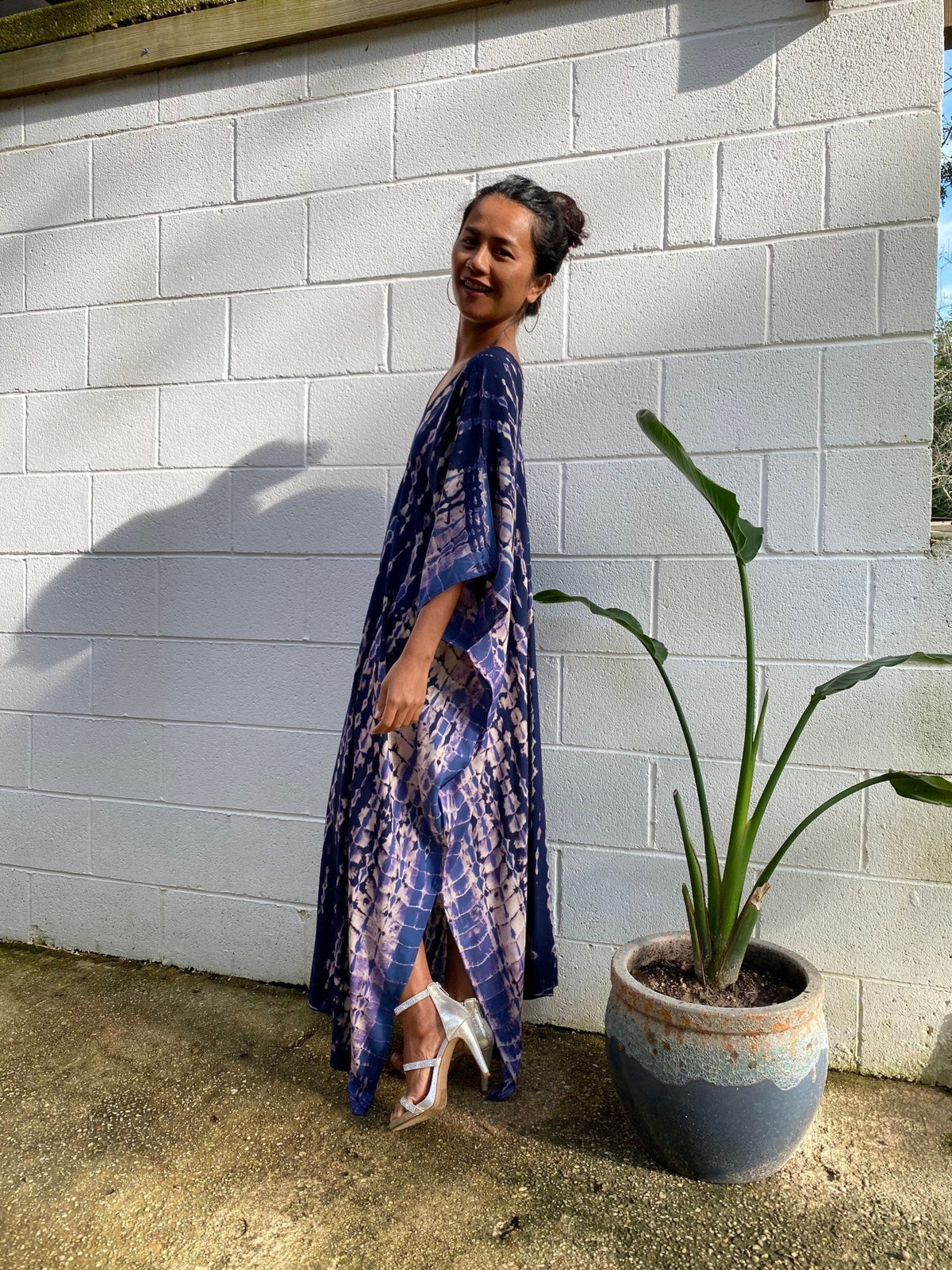 Camila Kaftan in Dark Blue and Purple Tie Dye-CM-3-50-Mala Handworks