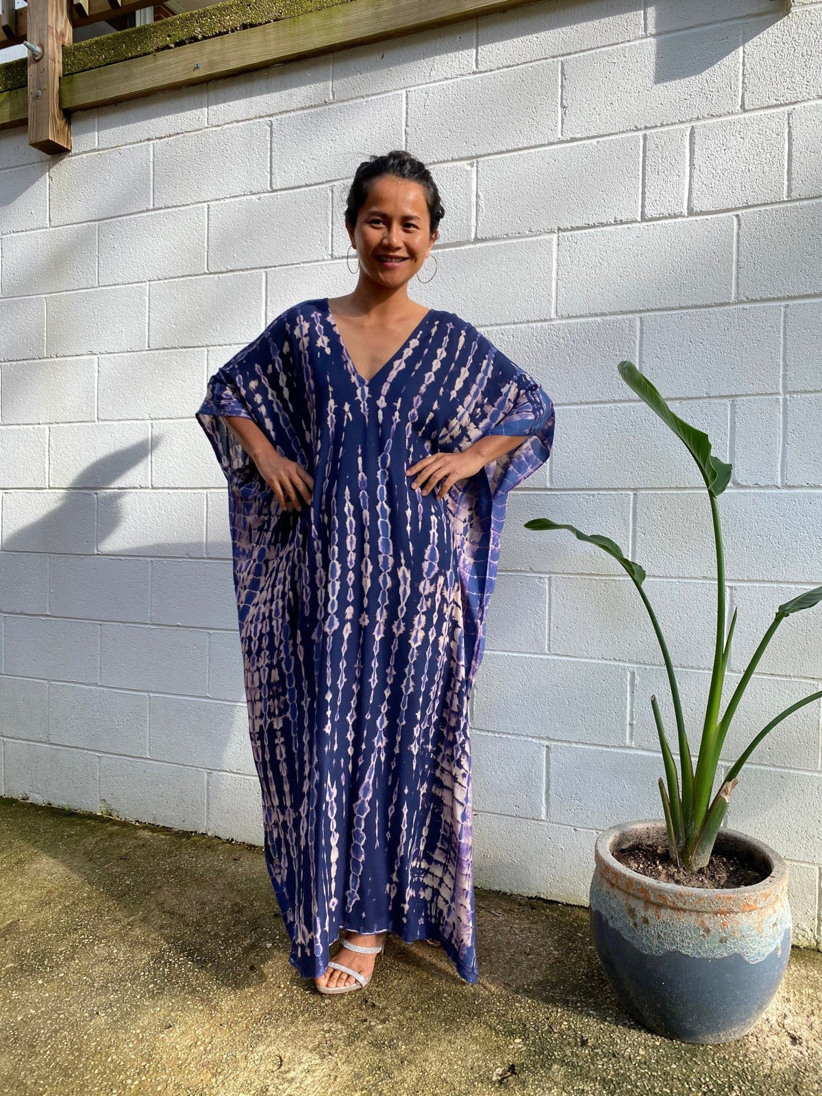 Camila Kaftan in Dark Blue and Purple Tie Dye-CM-3-50-Mala Handworks