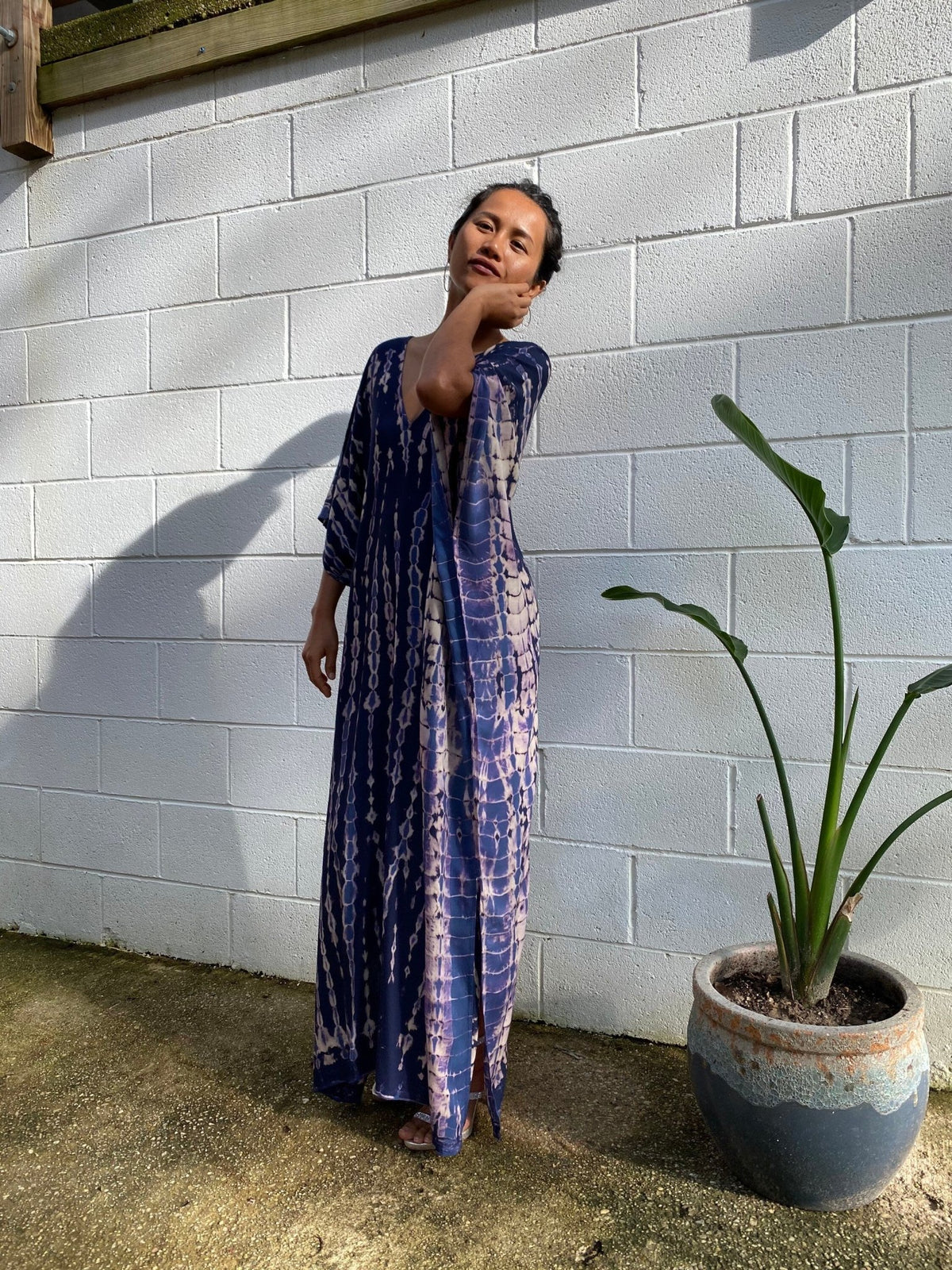 Camila Kaftan in Dark Blue and Purple Tie Dye-CM-3-50-Mala Handworks