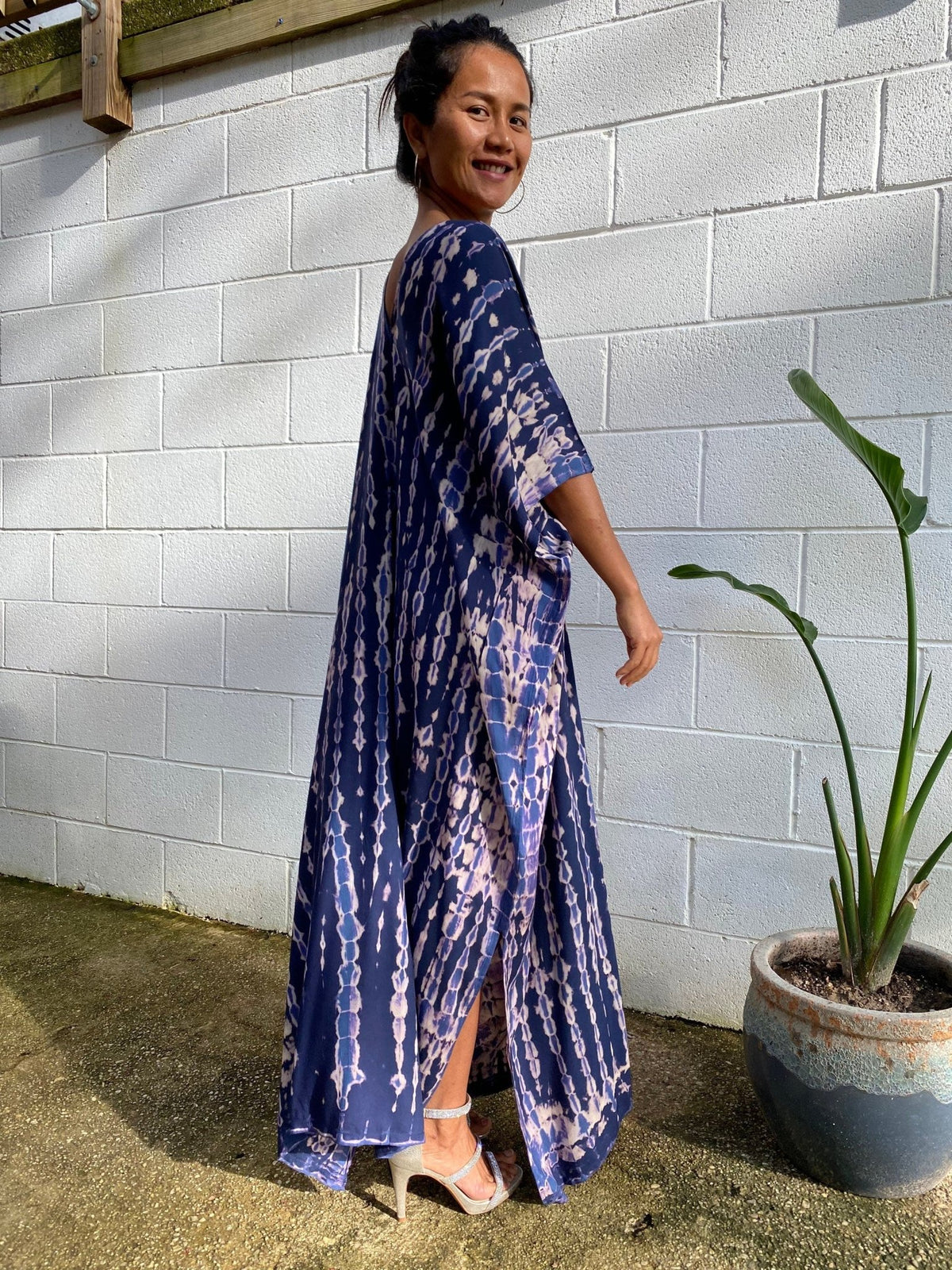 Camila Kaftan in Dark Blue and Purple Tie Dye-CM-3-50-Mala Handworks