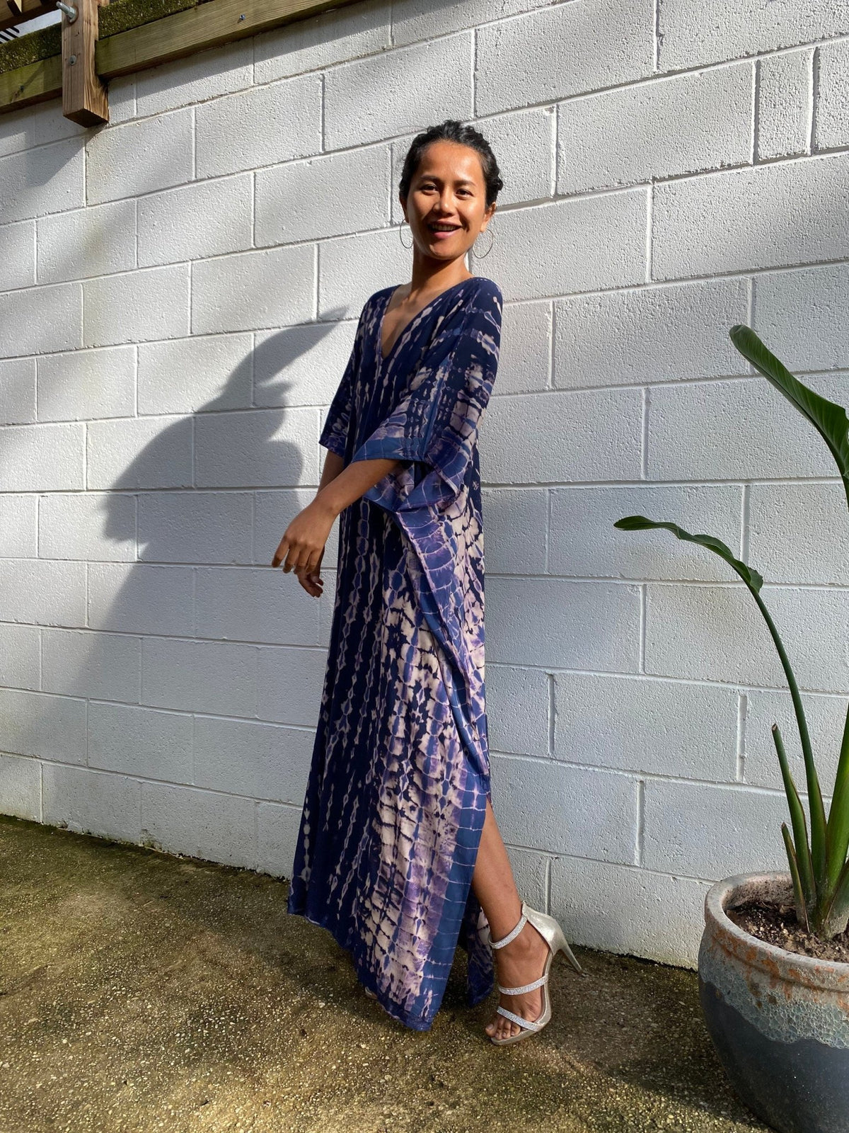 Camila Kaftan in Dark Blue and Purple Tie Dye-CM-3-50-Mala Handworks
